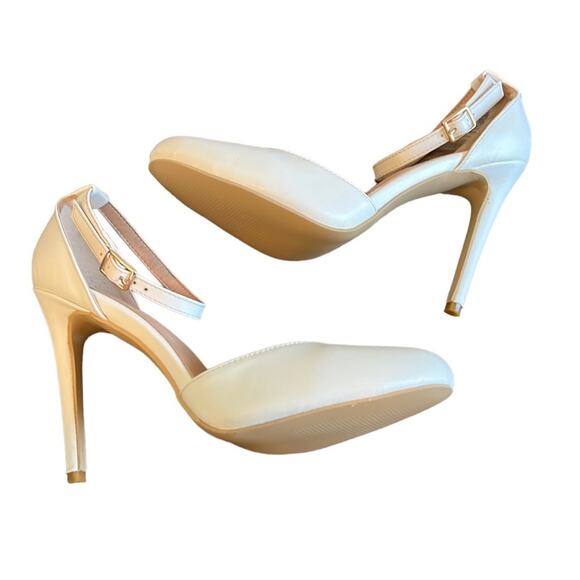 Brand New White Faux Leather Rounded Toe Strap Heels - Picture 1 of 12